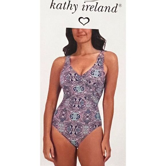 Kathy Ireland Women’s Size Small One Piece Swimsuit Geometric Tribal Print NWT - Picture 1 of 8